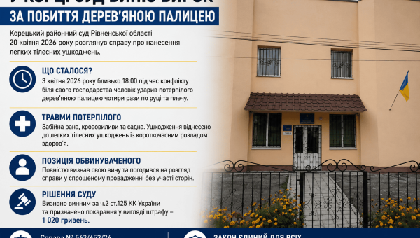 У Корці чоловіка оштрафували за побиття дерев’яною палицею